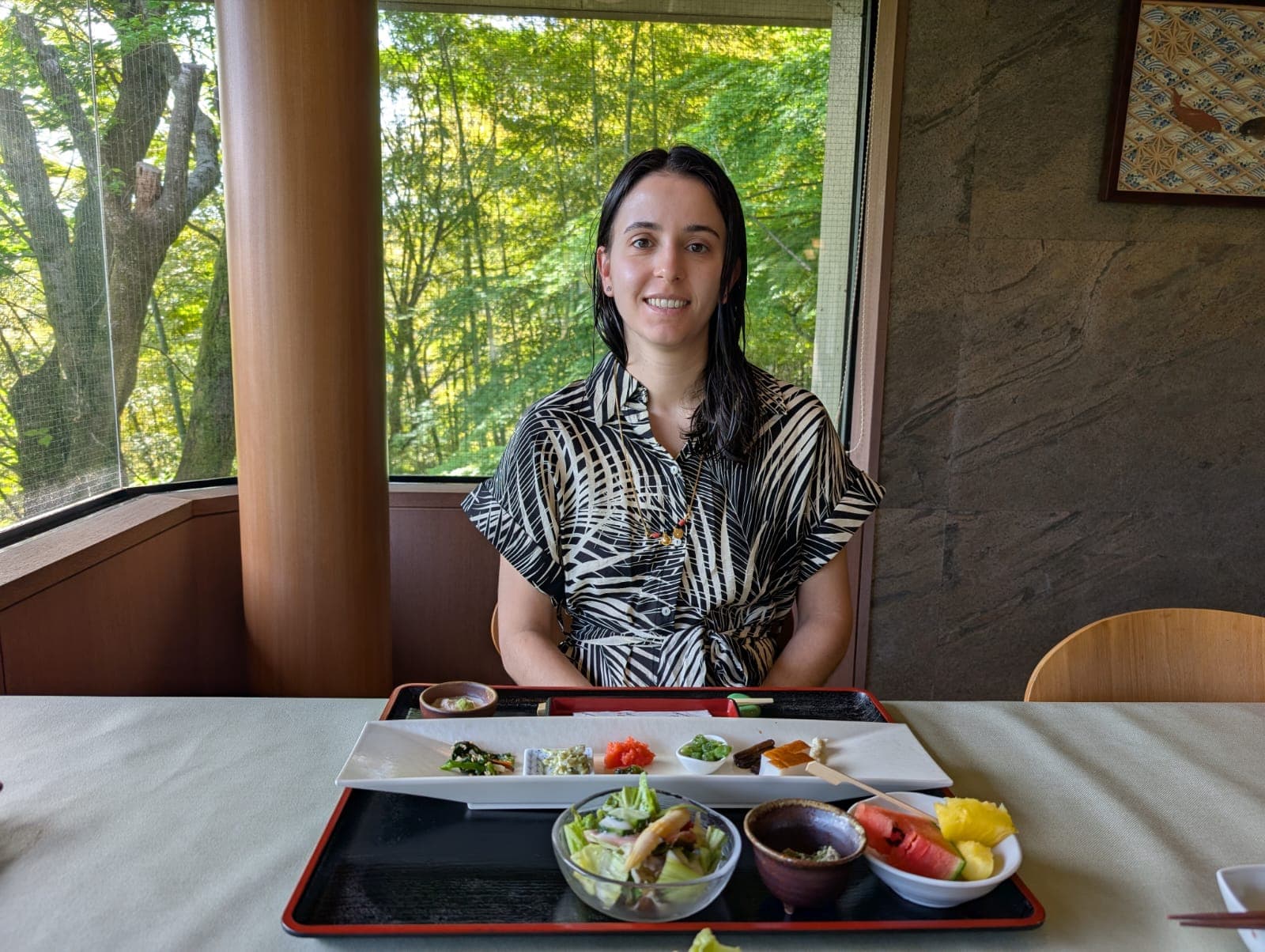 Stephanie enjoying a Japanese-style meal