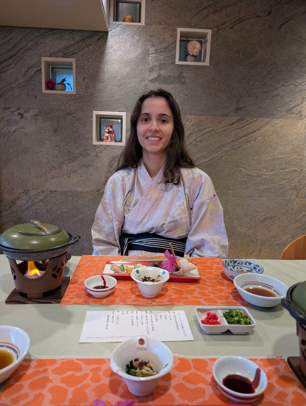 Stephanie enjoying a Japanese-style meal